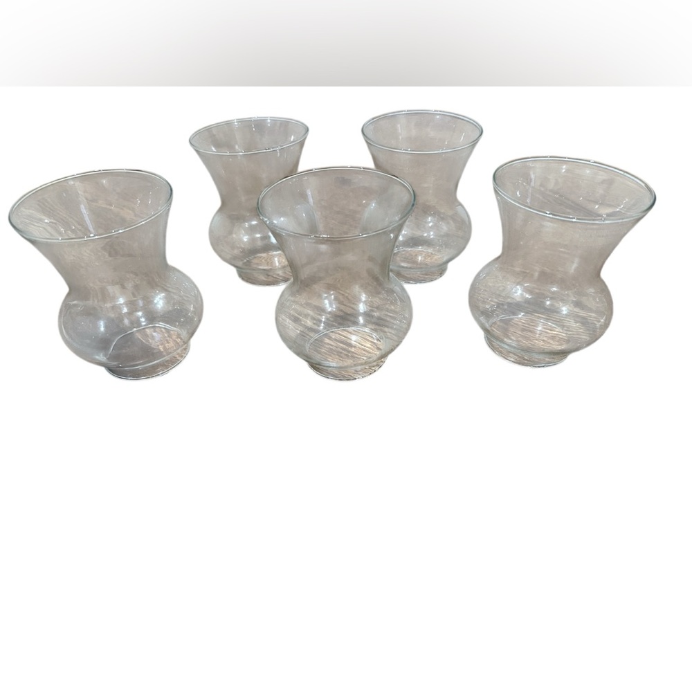Clear Glass Hurricane Candle Holders Set 5 Vintage Style Vases Farmhouse Decor